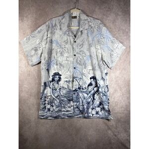 Corona Button Down Shirt Mens XL Gray Hula Girl Tropical Allover Print Beer Logo